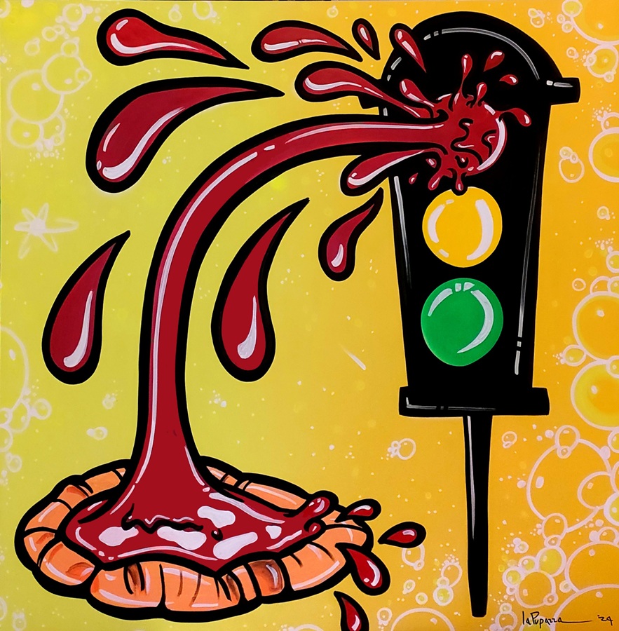 La Pupazza, Semaforopizza, spray e pennarello su tavola, 122x122 cm La Pupazza, Semaforopizza, spray e pennarello su tavola, 122x122 cm