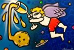 La Pupazza, L'angelo versa la luna, spray e pennarello su tela, 90x120 cm