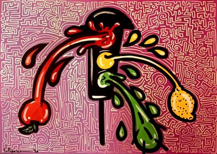 La Pupazza, Semaforo magico, spray e pennarello su carta, 50x70 cm
