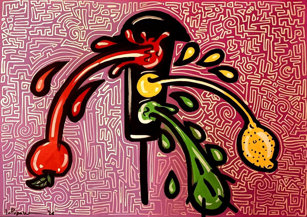 La Pupazza, Semaforo magico, spray e pennarello su carta, 50x70 cm La Pupazza, Semaforo magico, spray e pennarello su carta, 50x70 cm
