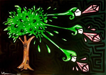 La Pupazza, L'alberodonne, spray e pennarello su carta, 50x70 cm
