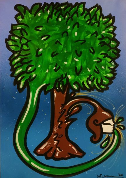 La Pupazza, Il tronco soffia la donna, spray e pennarello su carta, 50x70 cm