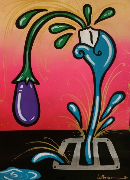 La Pupazza, Donna di scolo, spray e pennarello su carta, 50x70 cm