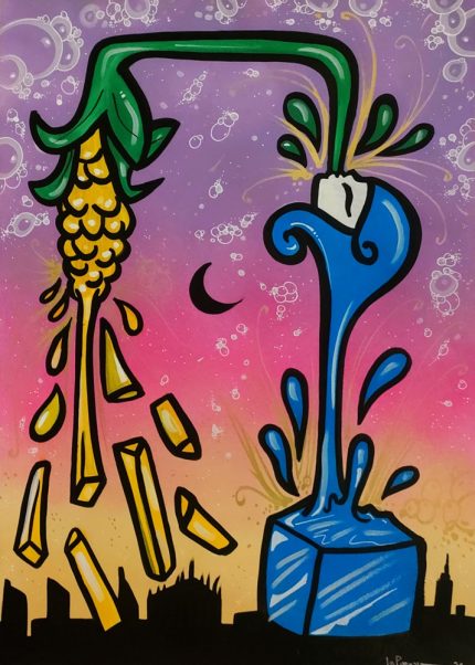 La Pupazza, Cubetto di ghiaccio magico, spray e pennarello su carta, 50x70 cm