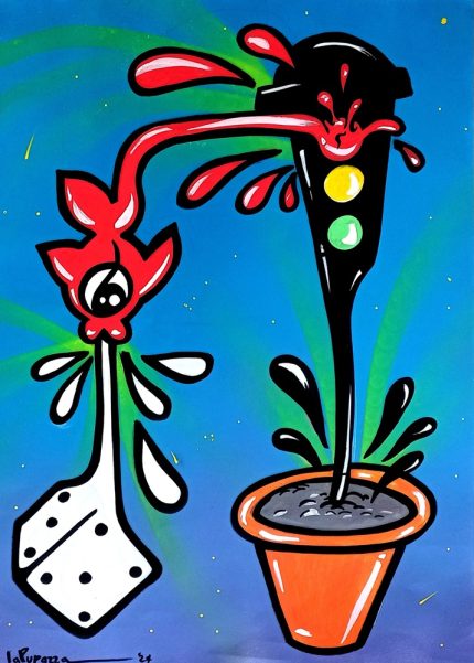La Pupazza, Semaforo magico, spray e pennarello su carta, 50x70 cm