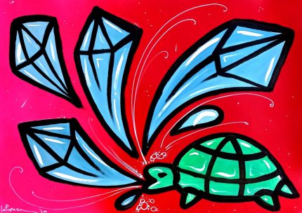 La Pupazza, La tartaruga soffia i diamanti, spray e pennarello su carta, 50x70 cm