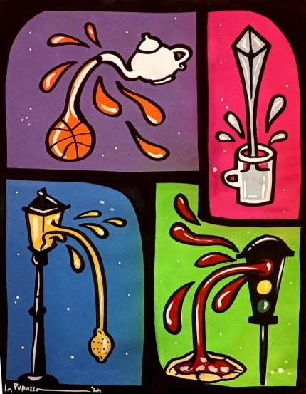 La Pupazza, Movimenti magici, spray e pennarello su carta, 50x70 cm