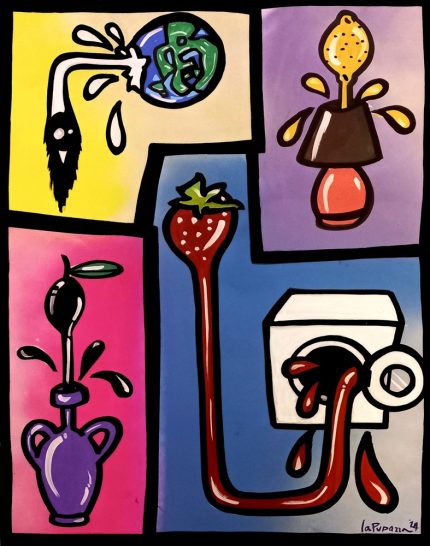 La Pupazza, Movimenti magici, spray e pennarello su carta, 50x70 cm