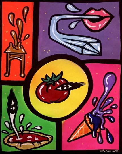 La Pupazza, Movimenti magici, spray e pennarello su carta, 50x70 cm