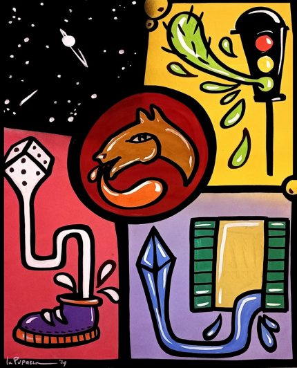 La Pupazza, Movimenti magici, spray e pennarello su carta, 50x70 cm