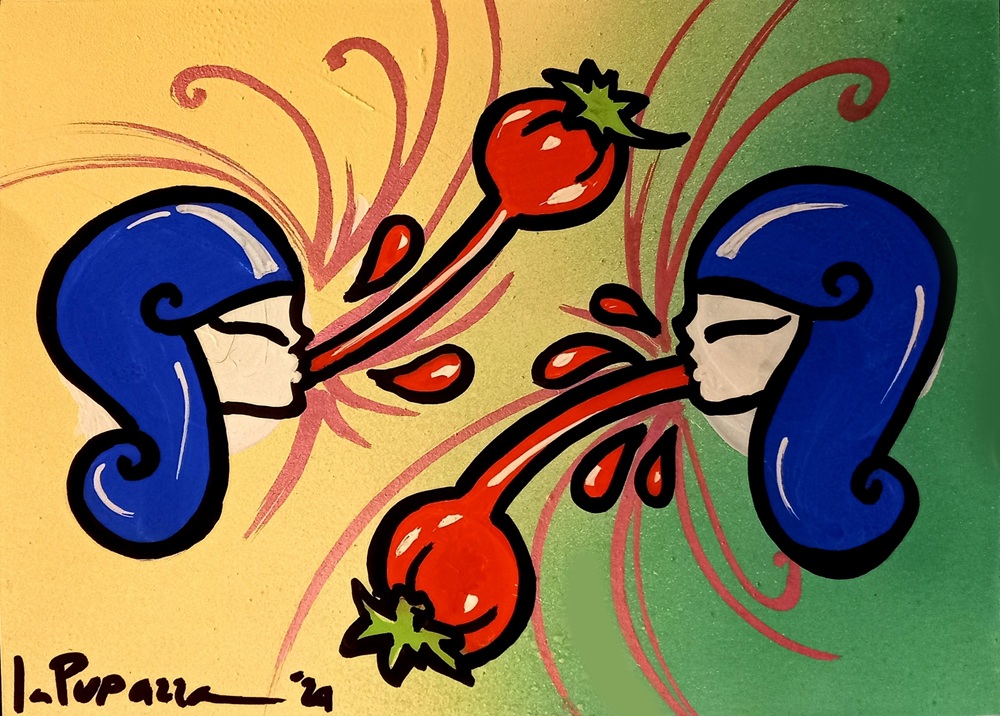 4. Donne che soffiano pomodori 18 x 13 cm Donne che soffiano pomodori 18 x 13 cm