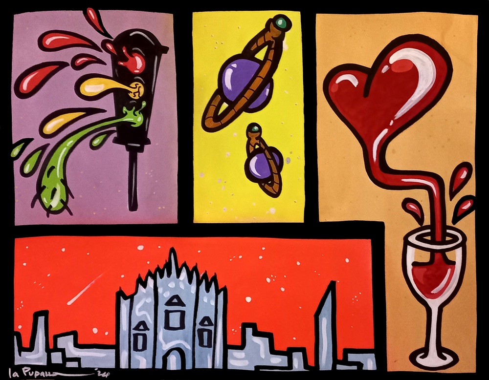La Pupazza, Movimenti magici, spray e pennarello su carta, 50x70 cm La Pupazza, Movimenti magici, spray e pennarello su carta, 50x70 cm