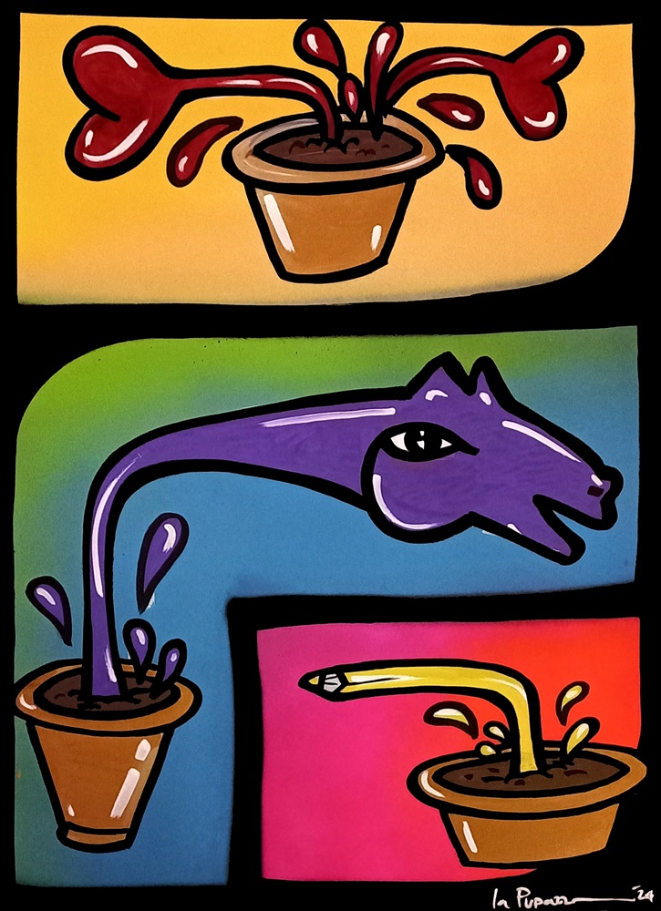 La Pupazza, Movimenti magici a Milano, spray e pennarello su carta, 50x70 cm La Pupazza, Movimenti magici a Milano, spray e pennarello su carta, 50x70 cm