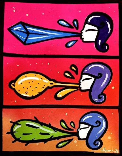 La Pupazza, Donne che soffiano, spray e pennarello su carta, 50x70 cm