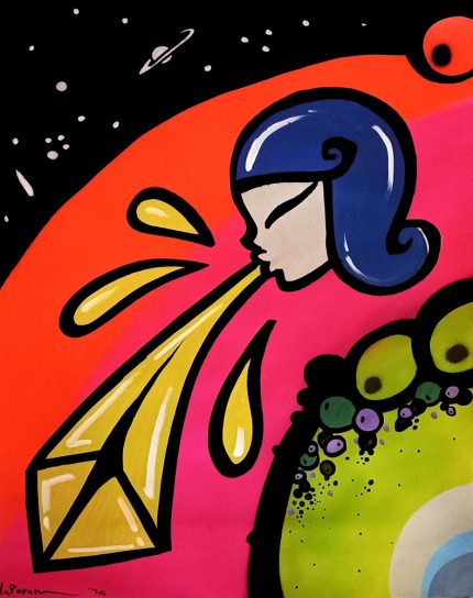 La Pupazza, Donna soffia il diamante, spray e pennarello su carta, 50x70 cm