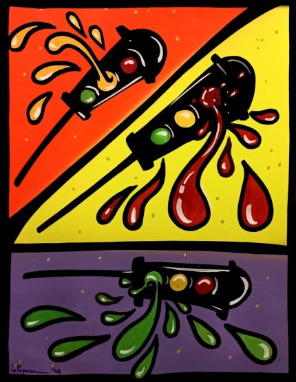 La Pupazza, Semafori magici, spray e pennarello su carta, 50x70 cm