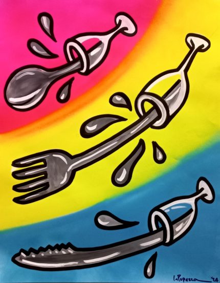 La Pupazza, Bicchieri magici, spray e pennarello su carta, 50x70 cm