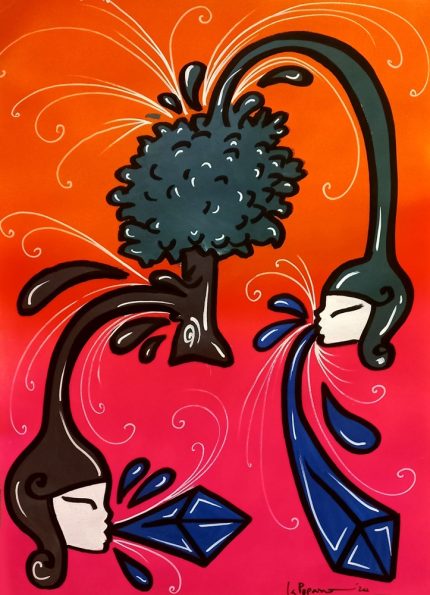 La Pupazza, Alberodonne, spray e pennarello su carta, 50x70 cm