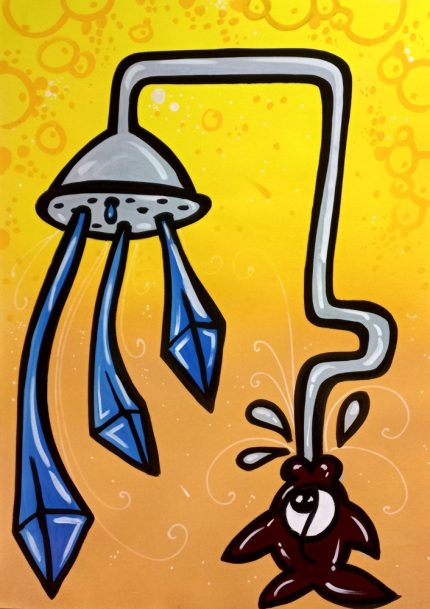 La Pupazza, Pesce magico, spray e pennarello su carta, 50x70 cm