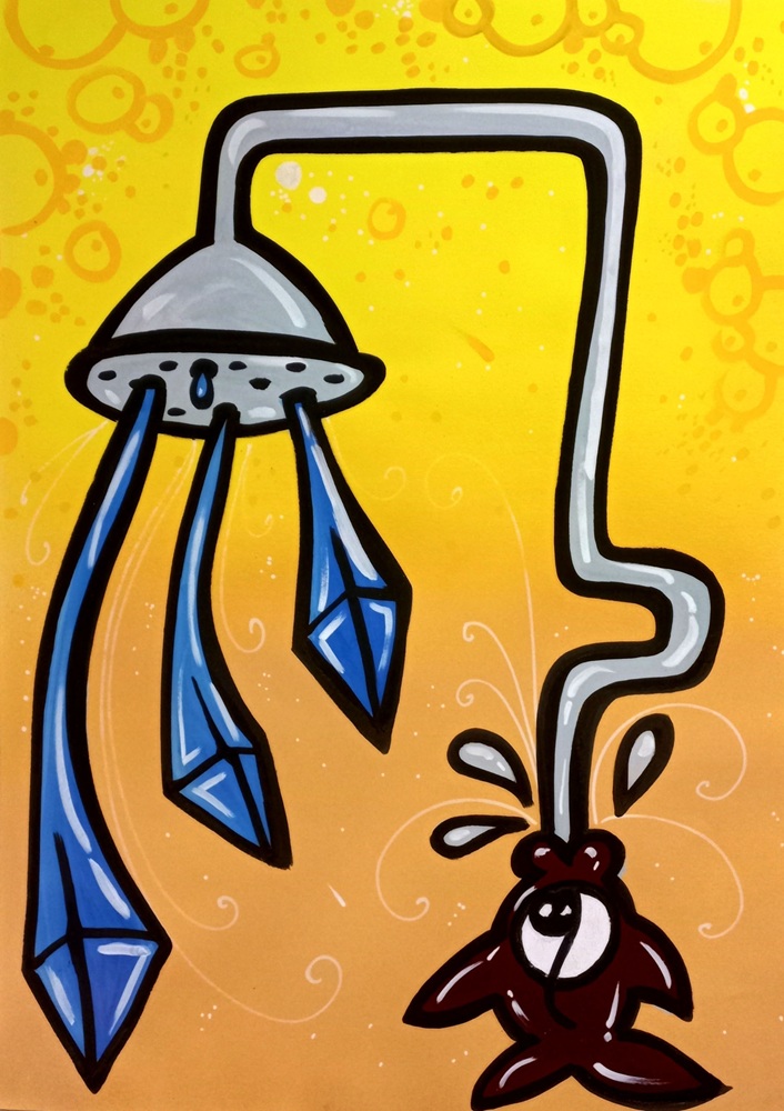 La Pupazza, Pesce magico, spray e pennarello su carta, 50x70 cm La Pupazza, Pesce magico, spray e pennarello su carta, 50x70 cm