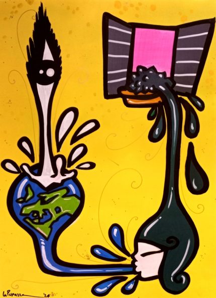 La Pupazza, Finestra magica, spray e pennarello su carta, 50x70 cm
