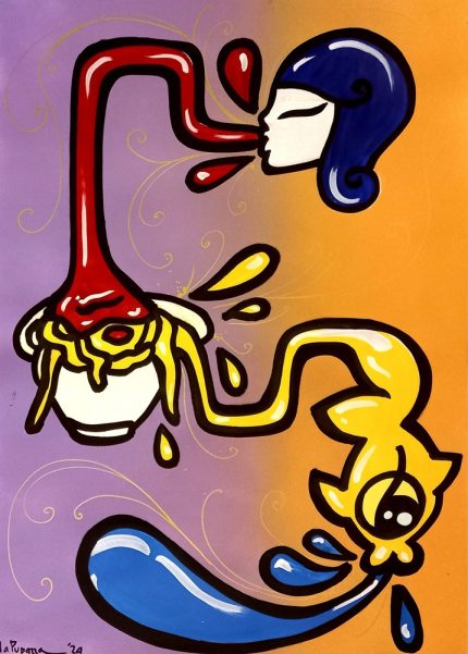 La Pupazza, Donna magica, spray e pennarello su carta, 50x70 cm