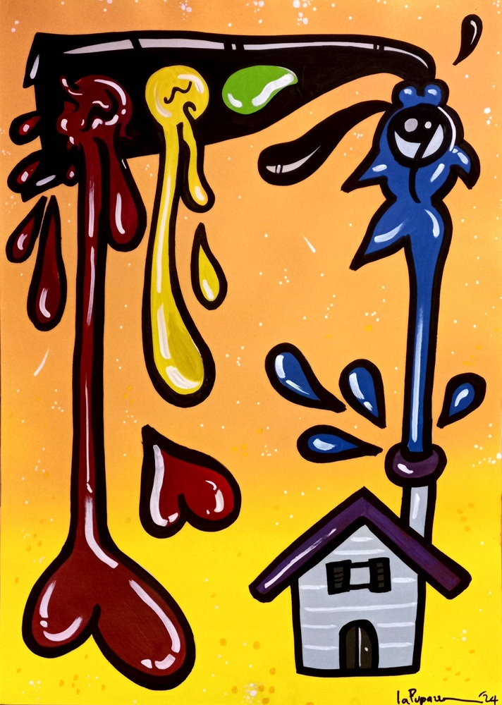 La Pupazza, Casa magica, spray e pennarello su carta, 50x70 cm La Pupazza, Casa magica, spray e pennarello su carta, 50x70 cm