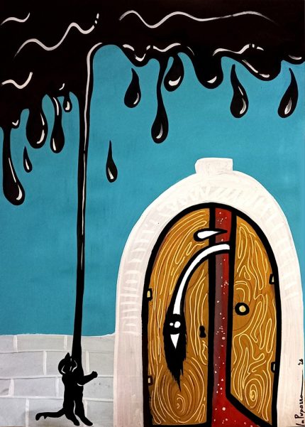 La Pupazza, La porta miagolò, spray e pennarello su carta, 50x70 cm