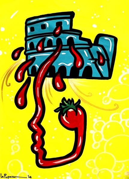La Pupazza, Colosseo Umano, spray e pennarello su carta, 50x70 cm